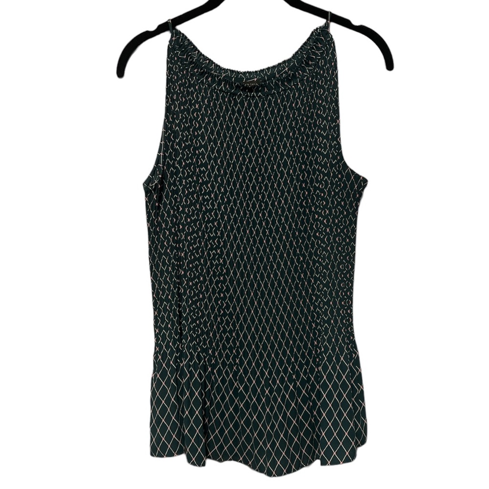 Ann Taylor Green Geometric Pattern Pleated Tank Top Size Medium